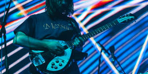 Kevin Parker,on stage at Rod Laver Arena with Tame Impala.