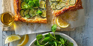 Top this simple tart with zucchini rounds (pictured) or asparagus spears.