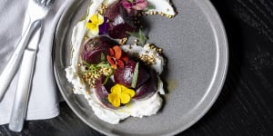 The go-to dish:Roast beetroot,whipped feta,tarragon and toasted buckwheat.