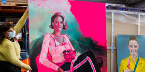 Archibald entries of Brooke Boney by artist Laura Jones and marathon swimmer Kareena Lee by artist Karen Butterworth. 