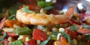 Pan-fried prawns with chickpeas and chermoula