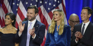 Republican vice-president-elect J.D. Vance and his wife Usha Vance (left),with Ivanka Trump and Jared Kushner during Donald Trump’s speech.