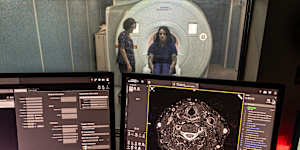 Radiographer Miranda Northey preares Stacey Walker for an MRI at the Forensic Institute of Forensic Medicine:Coroners Courts. 