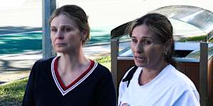 Kathy Blessing (right) speaking to media outside Gold Coast University Hospital.