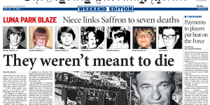 Front page of the Sydney Morning Herald in 2007 revealing claims of links between the ghost train fire and underworld figure Abe Saffron.