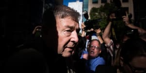 Cardinal George Pell arriving at the Melbourne County Court for sentencing in 2018. 