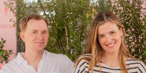 Restaurateurs Phil Wood and Lis Davies in the courtyard of their new venue Cafe Cressida.