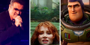 Movies to see in June include (from left) George Michael Freedom Uncut,Jurassic World Dominion starring Bryce Dallas Howard and Lightyear.