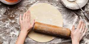 Bread flour gives this no-yeast recipe a similar chew to traditional pizza dough.