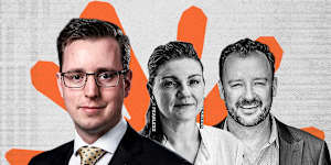 Greg Sadler,chief executive of Good Ancestors;Claire Pullen,executive director of the Australian Writers’ Guild;Nicholas Pickard,executive director of public affairs at music rights body APRA AMCOS.