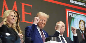 President-elect Donald Trump gestures after ringing the opening bell at the New York Stock Exchange.