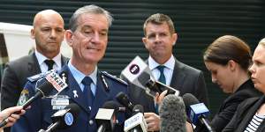 NSW Police Commissioner Andrew Scipione (centre),lead investigator Detective Chief Inspector Gary Jubelin (left) and NSW Premier Mike Baird (right) announce a $1m reward to coincide with the second anniversary of William Tyrrell's disappearance.