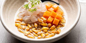 Snapper ceviche with leche de tigre.