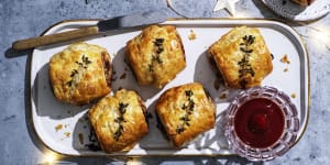 Christmas sausage rolls with turkey,bacon and cranberry.