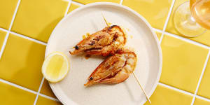 The menu focuses on Australian favouries,such as barbecue prawn skewers.