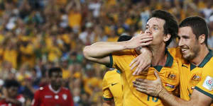 Robbie Kruse,left,pictured with Matthew Leckie,has had an impressive Asian Cup campaign.