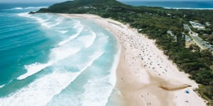 Byron Bay’s median house value fell 23.9 per cent last year,but is still well up on pre-pandemic levels.