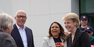Opposition Leader Peter Dutton,Jacinta Nampijinpa Price and Michaelia Cash in Perth for the start of Voice pre-polling.