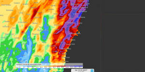 Accumulated forecast rainfall in the 18 hours leading up to 10am AEDT on Saturday,April 5,according to Access-C.