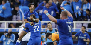 Ange Capuozzo of Italy celebrates at the end of the match.