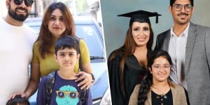 Vivek Bhatia,38,(left) and his son Vihaan Bhatia,11,(in blue top) died at the scene,alongside family friends Pratibha Sharma,44,(in academic gown) and her partner,Jatin Kumar,30. Sharma’s daughter Anvi,9,later died in hospital. Vihaan’s mother,Ruchi Bhatia,and his brother,Abeer,were seriously injured.