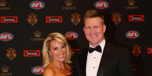 Nathan and Tania Buckley at the 2016 Brownlow Medal count. 