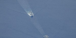 People’s Liberation Army-Navy Renhai-class cruiser Zunyi,and Fuchi-class replenishment vessel Weishanhu in the Tasman Sea.