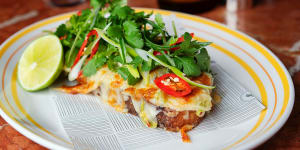 Go-to-dish:Grilled cheese and house green kimchi open sandwich,$14.50.