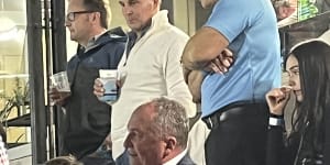 Thirsty work:Barnaby Joyce at the rugby.