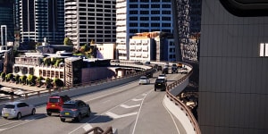 An artist’s impression of a planned on-ramp from Pyrmont to the Western Distributor motorway in central Sydney.