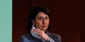 Gladys Berejiklian prepares to give her daily update on COVID-19 on Saturday.
