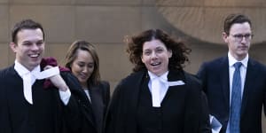 Heston Russell’s legal team including barrister Sue Chrysanthou,SC,centre,outside the Federal Court in Sydney on Monday.