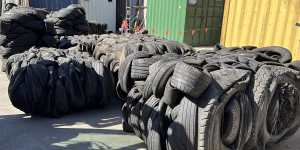 Baled tyres recently seized by the Department of Climate Change,Energy,the Environment and Water.