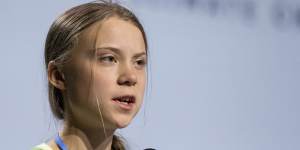 Swedish environment activist Greta Thunberg gives a speech at the plenary session during the COP25 Climate Conference.