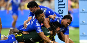 Pacific Championships 2023 as it happened:Victory for Kangaroos and Jillaroos in Townsville after doubles for Hamiso Tabuai-Fidow and Tamika Upton