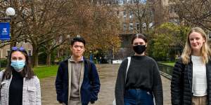 Speech pathology students Charlotte Scaunich,Henry Choi,Katie Nipper and Adele Stewart said the “expectation” to wear masks was impractical in their classes.