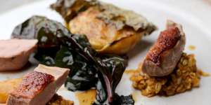 Ordek (duck breast) with black tahini.