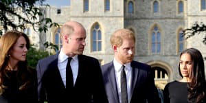 Catherine,Princess of Wales;William,Prince of Wales;Harry,Duke of Sussex;and Meghan,Duchess of Sussex at Windsor Castle in September.