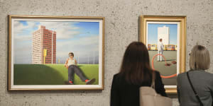 Guests admiring some of Smart’s artworks on display at the National Gallery of Australia. 
