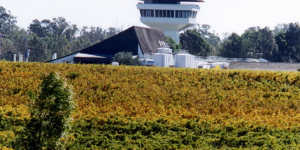 The Mitchelton Wines vineyards at Nagambie with the distinctive''witch's hat''tower.