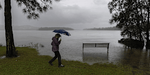 SMH:Wild Weather,Sydney Northern Beaches. Narambeen Lake. 