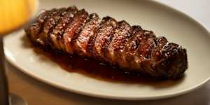 Black Opal wagyu sirloin with smoked tallow jus.