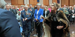 Senator Lidia Thorpe marches to the front of the Great Hall,yelling,‘you are not my king!’