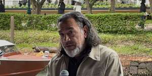 Khaled Sabsabi speaks at the launch of his exhibition in the Australian pavilion at the Venice Biennale.