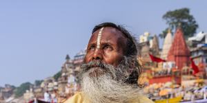 A sadhu or mystic on the Ganges,India.