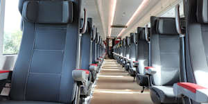 Inside a new regional train carriage.