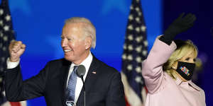 Democratic presidential candidate Joe Biden with his wife,Jill Biden,in Wilmington,Delaware.