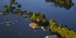 Partly submerged homes in western Sydney during the March floods.