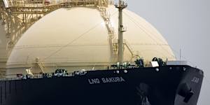 A Japanese LNG tanker arrives at a Tokyo Gas terminal in Yokohama.