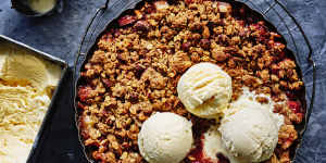 You can substitute almonds for roughly chopped walnuts in the crumble.